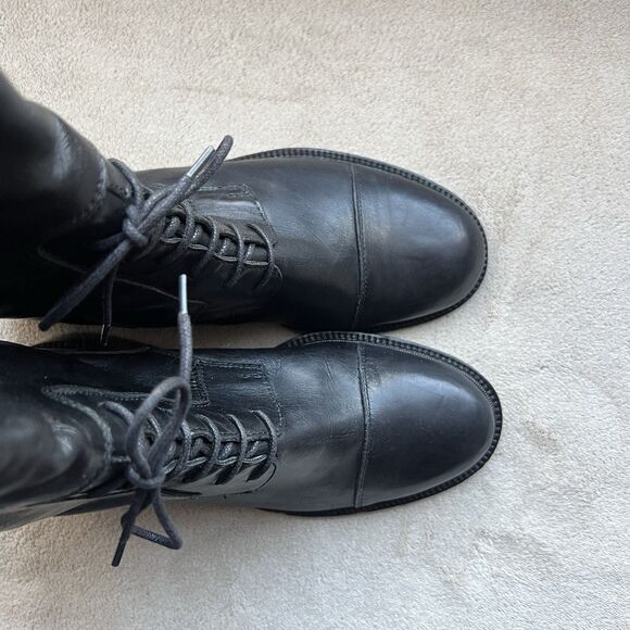 Joan & David Black Leather Lace Up Knee High Tall Riding Boot Women US 6 Italy - Picture 8 of 16